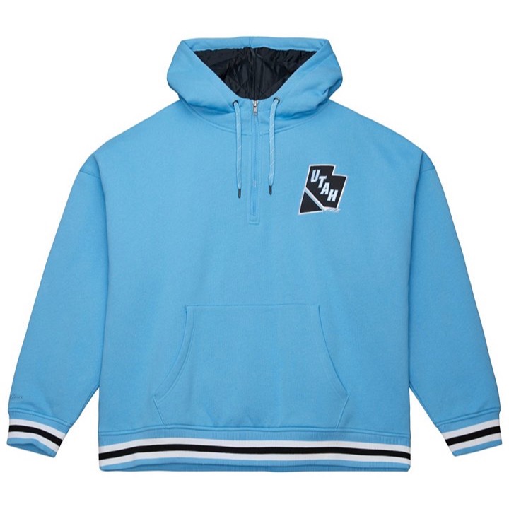 Light blue Utah Mammoth Mitchell and Ness Throw It Back quilted pullover hoodie